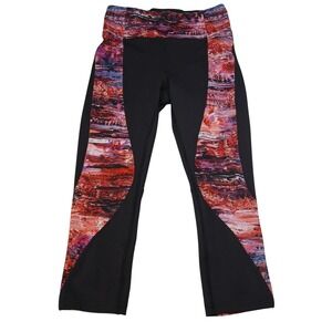Lululemon High Times Crop Leggings Black Multicolor Abstract Print Size 8 Yoga